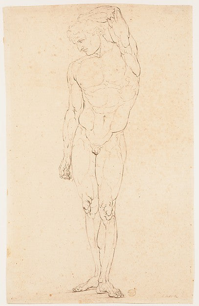Nude Man Standing with One Arm Raised early 19th cent-Anonymou, Poster Print Wall Art