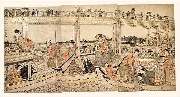 Fishing Boats with Nets under Ry?goku Bridge 1790s-Kitagawa Ut, Poster Print