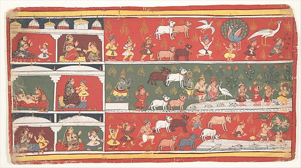 Bakasura the Crane Demon Arrives in Brindavan - Page from a D, Poster Print Wall Art
