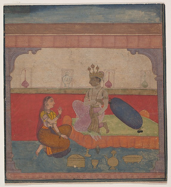 Radha Speaks to Krishna - Page from the Boston Rasikapriya c16, Poster Print Wall Art