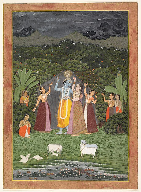 Krishna and the Gopis Take Shelter from the Rain 1760, Poster Print Wall Art