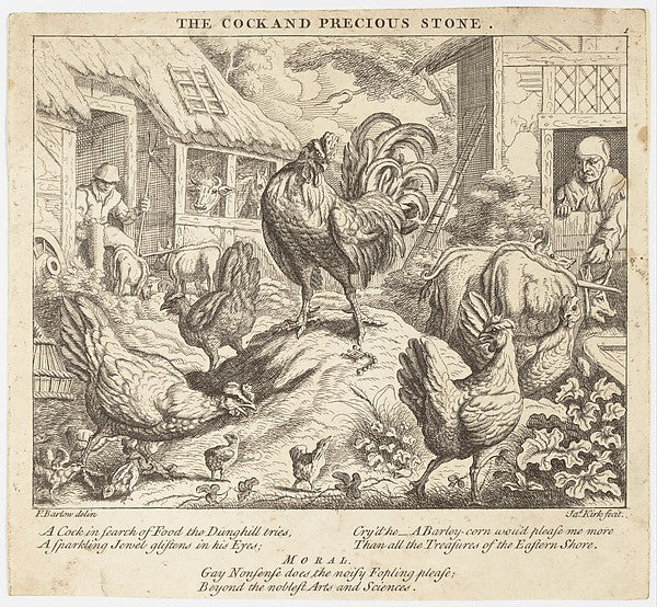 The Cock and the Precious Stone from Aesop's Fables c1760-Aft, Poster Print Wall Art