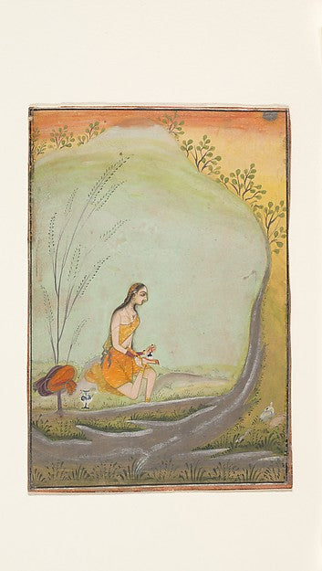 A Lady Applying Henna to Her Foot c1720–30-Attributed to Ustad, Poster Print Wall Art