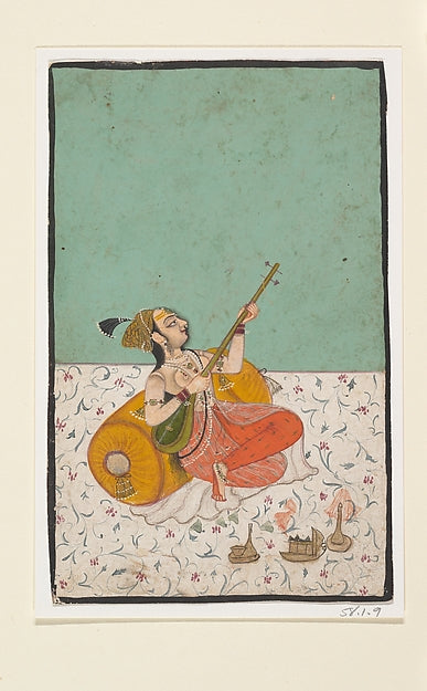 Lady Musician Playing a Sitar c1800, Poster Print Wall Art