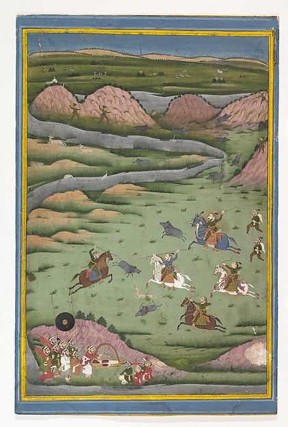 Maharana Amar Singh II or Sangram Singh Hunting Wild Boar 19th, Poster Print Wall Art