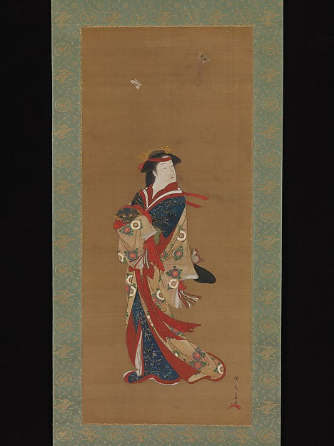 Beauty with Butterflies 18th cent-Katsukawa Shunsh ,Japan ukiyo-e Period Image, Poster Print Wall Art
