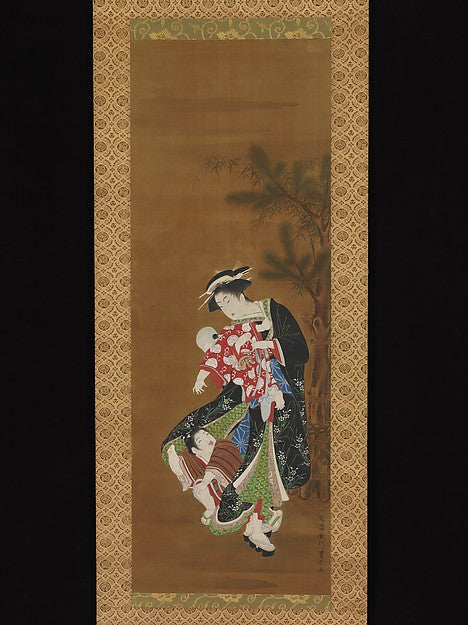Mother and Children at the New Year 18th cent-Utagawa Toyoharu,Japan ukiyo-e Period Image, Poster Print Wall Art