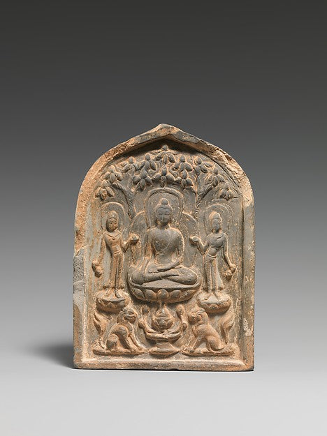 Plaque with Buddhist Triad 7th cent, Poster Print Wall Art