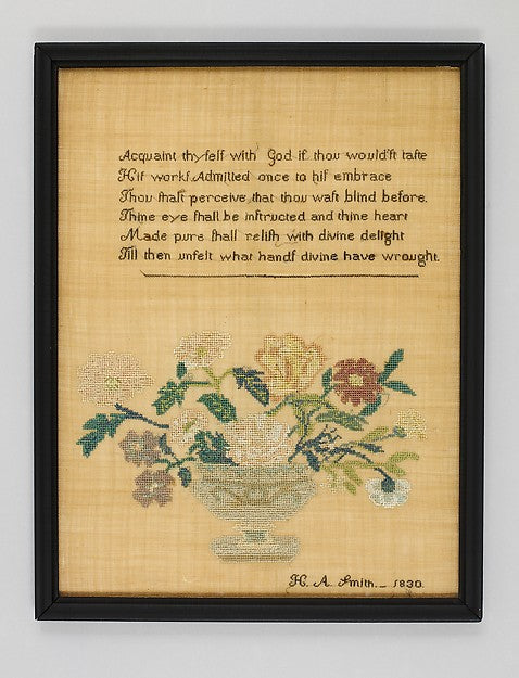 Embroidered sampler 1830 Hannah Ann Smith, Poster Print