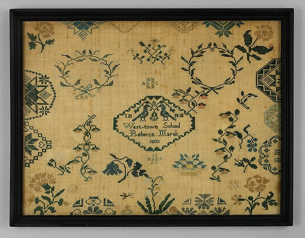 Sampler made at the Westtown Quaker School 1802 Rebecca Marsh, Poster Print