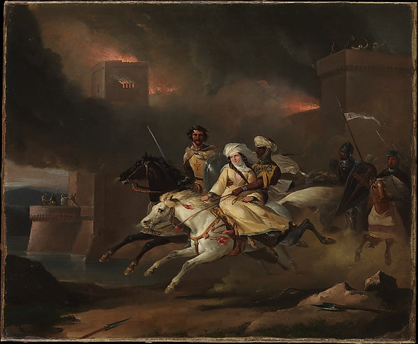 Attributed to Léon Cogniet:The Abduction of Rebecca by a Kni-16x12"(A3) Poster