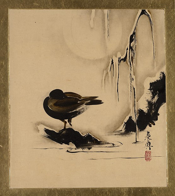 Lacquer Paintings of Various Subjects: Bird and Willow in Snow, Poster Print
