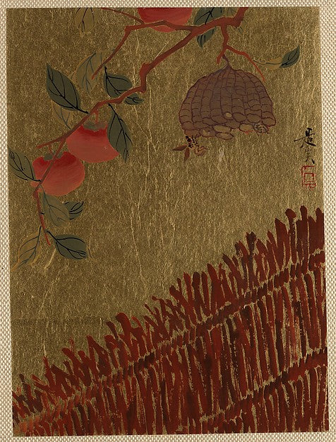 Persimmons Branch and Wasp Nest above a Hedge-Shibata Zeshin, Poster Print
