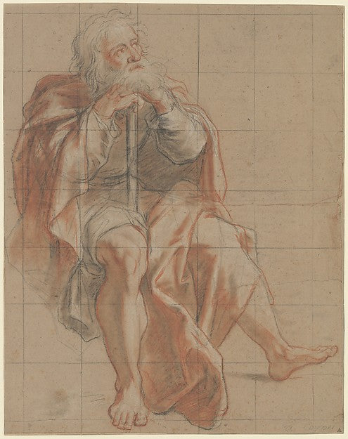 Seated Old Man Holding a Staff-Antoine Coypel,16x12"(A3) Poster