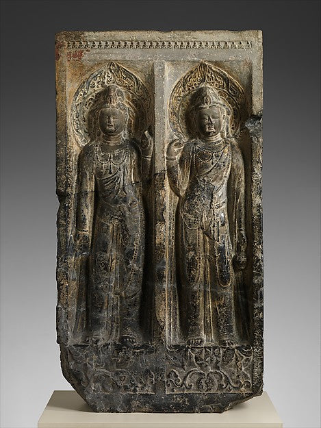 Stele with the Bodhisattvas Avalokiteshvara and Mahasthamapra,Classic Ming China Image, Poster Print Wall Art