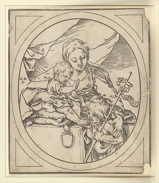 The Virgin and Child with the Chirst Child blessing the young , Poster Print Wall Art