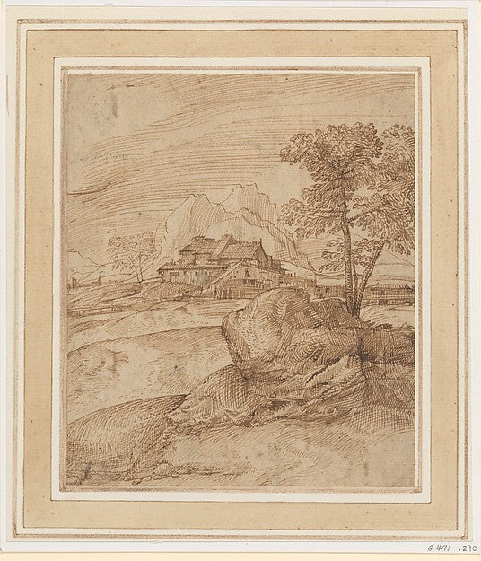 Domenico Campagnola 1500–1564 Padua):Mountainous Landscape w-16x12"(A3) Poster