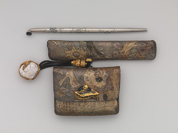 Tobacco Pouch and Pipe with Netsuke of Freshwater Pearl in Gol, Poster Print