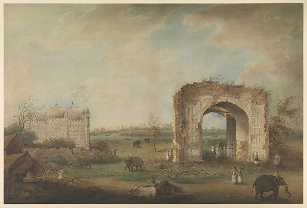 Attributed to Sita Ram:View of a Mosque and Gateway at Motij-16x12"(A3) Poster