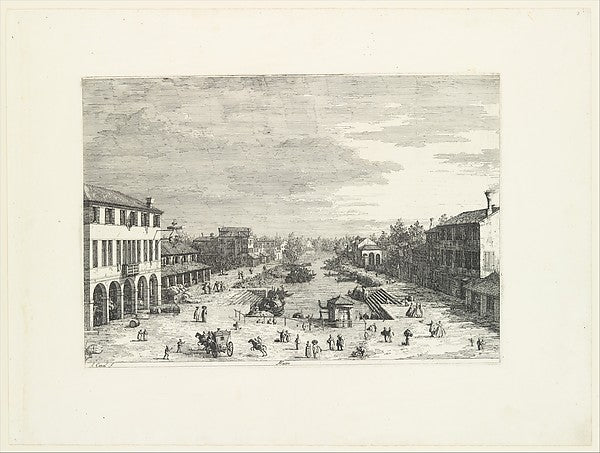View of Mestre an inn at left and other various buildings lin, Poster Print Wall Art