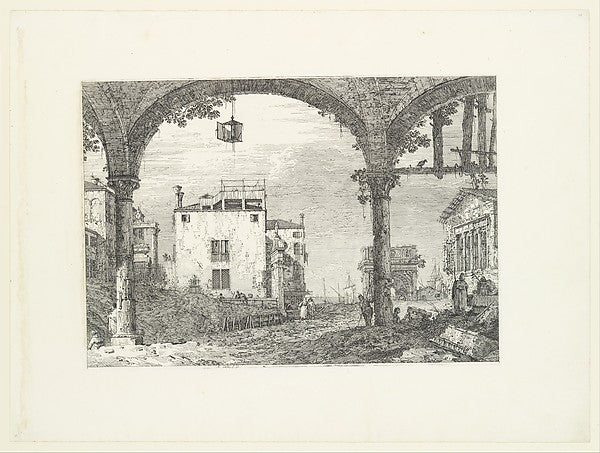 A three-arched portico with an open lantern hanging at center,16x12"(A3) Poster