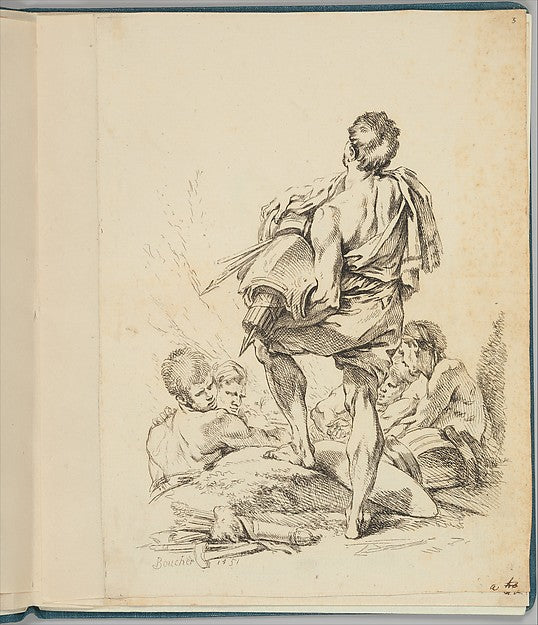 François Boucher :A Man seen from behind holding a trophy of-16x12"(A3) Poster