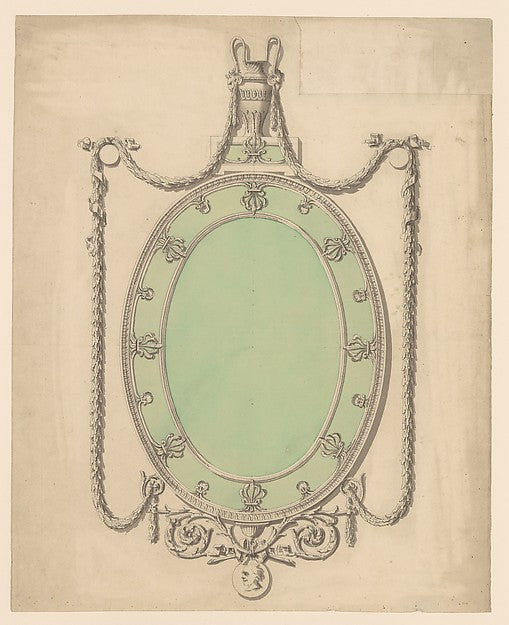 Design for an Oval Mirror Surmounted by an Urn and Draped wit, Poster Print