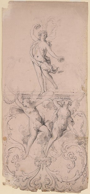 Ornament Design with Three Nymphs 19th cent-Anonymous,French,, Poster Print