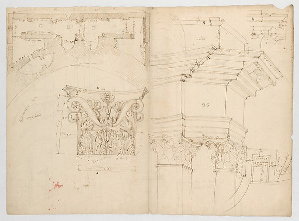 Pantheon perspective elevation partial plans Corinthian pil, Poster Print