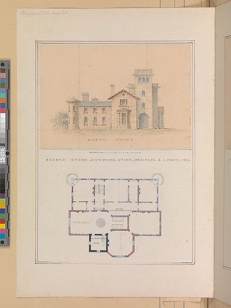 Alexander Jackson Davis :North Front and Second Floor Plan o-16x12"(A3) Poster