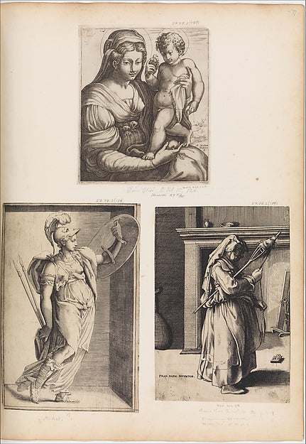 Old Woman Spinning c1543–44-Engraved by Enea Vico,After Parmi, Poster Print Wall Art