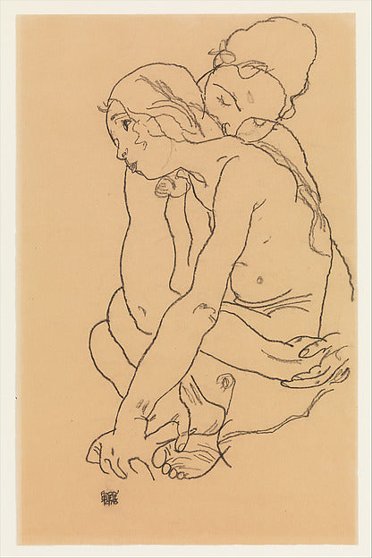 Egon Schiele - Woman and Girl Embracing 1918, Poster Print Wall Art