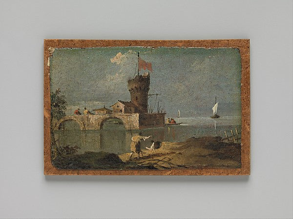 Follower of Francesco Guardi:Capriccio with a Circular Tower-16x12"(A3) Poster