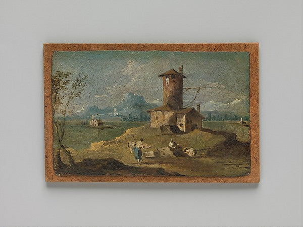Follower of Francesco Guardi:Capriccio with an Island a Towe-16x12"(A3) Poster