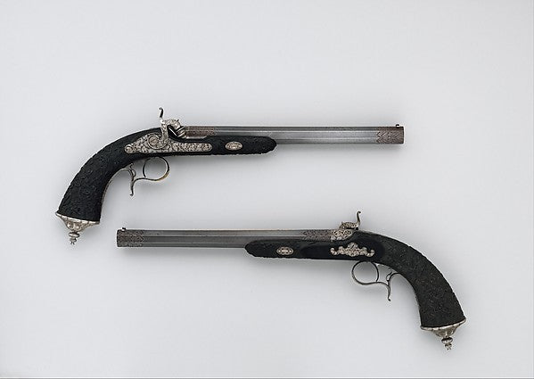 Cased Pair of Percussion Pistols with Accessories dated 1856, Poster Print