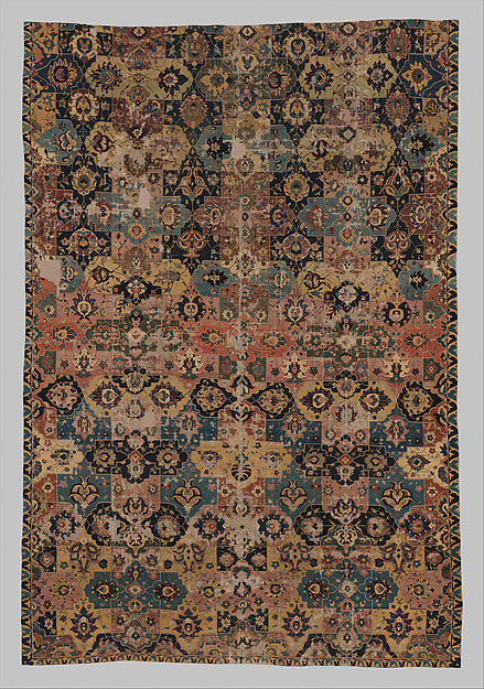 :Vase-technique Carpet with Overlapping Cartouches 17th cent-16x12"(A3) Poster
