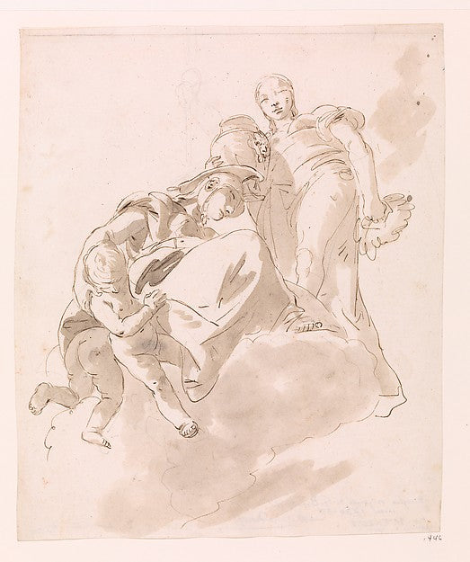 Giovanni Battista Tiepolo:Two Allegorical Figures for a Ceil-16x12"(A3) Poster