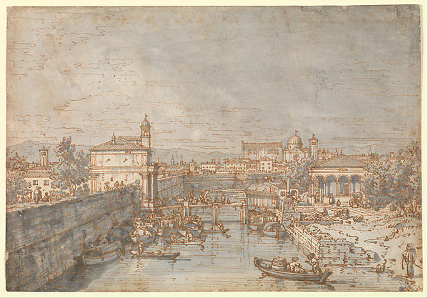 Canaletto:Padua: The River Bacchiglione and the Porta Portel-16x12"(A3) Poster