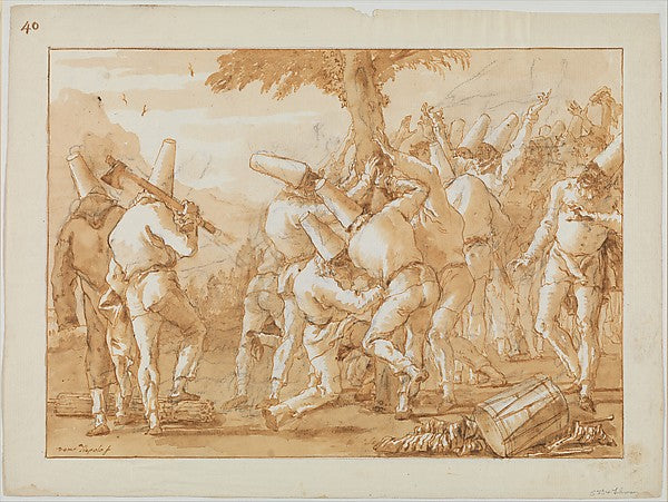Giovanni Domenico Tiepolo:Punchinellos Felling a Tree late 1-16x12"(A3) Poster