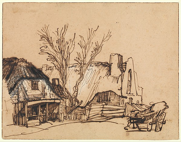 Rembrandt:Two Cottages c1636-16x12"(A3) Poster