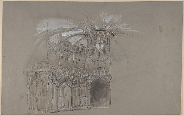 Stage Set Design of Circular Ballroom with Chandelier. Verso:, Poster Print