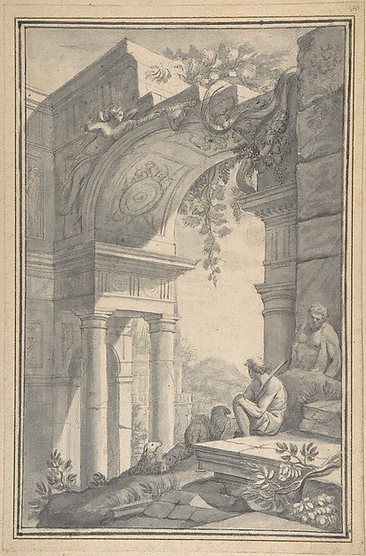 A Shepherd under a Ruined Arch with the Farnese Hercules 18th,16x12"(A3)Poster