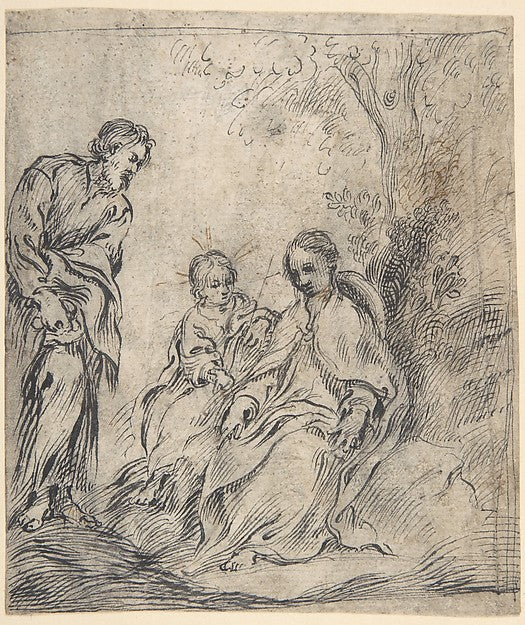 The Youthful Baptist with his Parents 1616–68-attributed to An,16x12"(A3) Poster