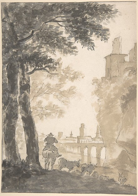 Landscape with a Mounted Herdsman and Cows a City in the Back,16x12"(A3) Poster