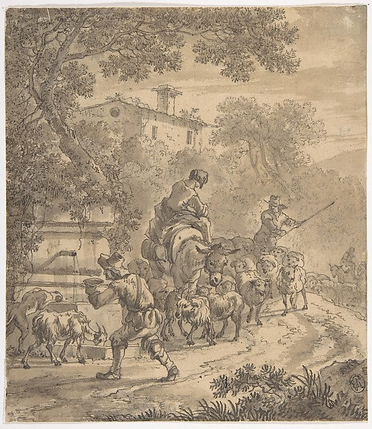 Landscape with Shepherds and their Flock n.d.-Adriaen van der, Poster Print Wall Art