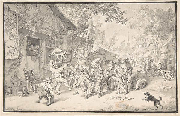 An Itinerant Peddler in a Village 1693-Cornelis Dusart, Poster Print Wall Art