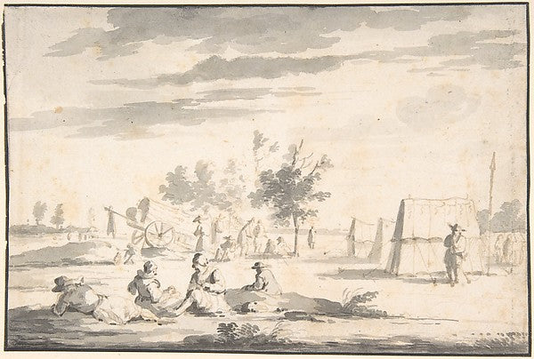 Landscape with Figures and Camp Site n.d.-Attributed to Josua,16x12"(A3) Poster
