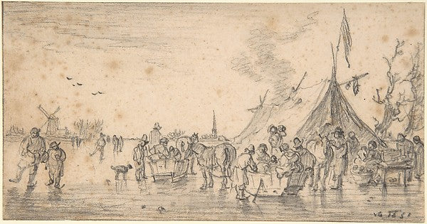River Landscape in Winter with Figures Skating and Sleds 1651,16x12"(A3) Poster