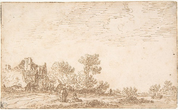 Landscape with River and Three Figures early 17th–mid 17th cen,16x12"(A3) Poster