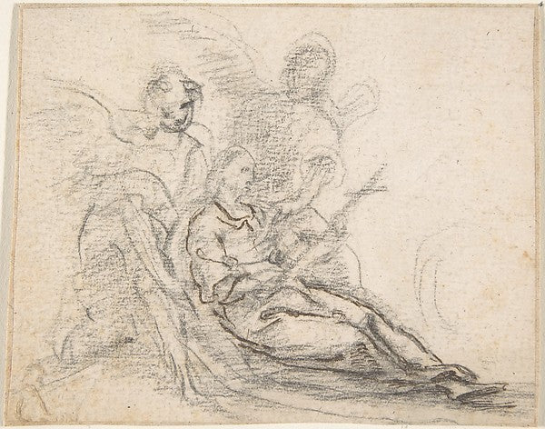 Reclining Figure of Saint Holding Cross Supported by Two Ange, Poster Print Wall Art